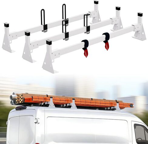 رف سلم سقف سقف 54 بوصة ، رف فولاذي ثقيل مع 3 أشرطة عابرة ، تناسب فورد ترانزيت 2015-2024 Transit 150/250/350 in Kuwait