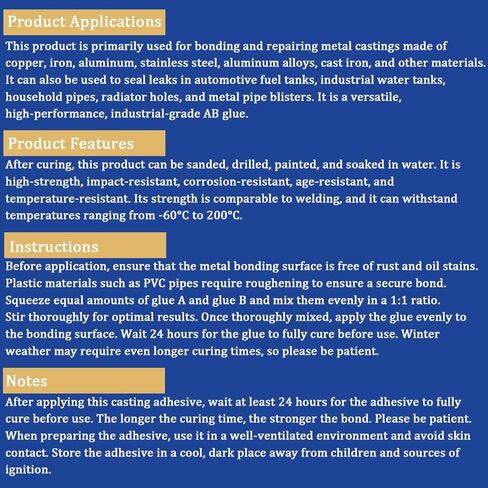غراء مسبك قوي، إصلاح صب مقاوم لدرجات الحرارة العالية، غراء إصلاح المعادن، حشو لحام سائل ممتاز للعيوب المعدنية والإصلاحات (100 مل، 2 مجموعة) in Kuwait