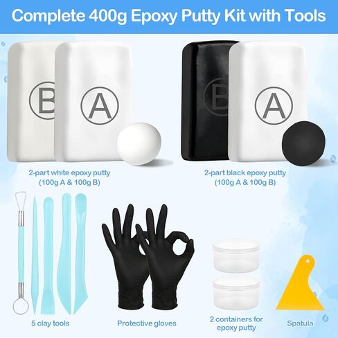 Epoxy Putty - 200g A&B Black Putty Stick Fix Leaks Cracks, 200g Fast Repair AB White Epoxy Putty Fill Holes Sculpting Modeling Building - Epoxy Sculpt Clay for Metal, Ceramics, Plastic, Wood, Tile in Kuwait