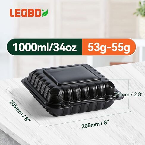 حاويات To Go مملوءة بالمعادن من بلاستيك البولي بروبيلين - 8 بوصة 34 أونصة 55 عبوة | تقليص تغليف صناديق تناول الطعام في الخارج خالية من مادة BPA | آمن للاستخدام في الفريزر والميكروويف لتوصيل الطعام | علبة سلطة الإفطار باللون الأسود للاستعمال مرة واحدة in Saudi Arabia