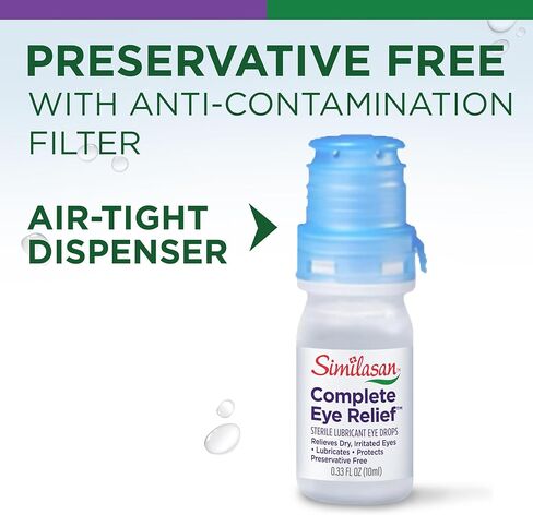 Similasan Complete Eye Relief Drops, Lubricates and Protects, Naturally Inspired Ingredients for Multi-Symptom Eye Discomfort, Preservative-Free, Ectoin Enhanced, Contact Lens Friendly, 0.33 FL.OZ in Kuwait