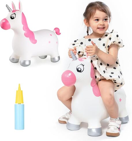 INPANY Pink Unicorn Hopper, Horse Hopper, Bouncy Inflatable Animal Ride-on Toy for Children, Boys and Girls, Toddlers (Pump Included) in Kuwait