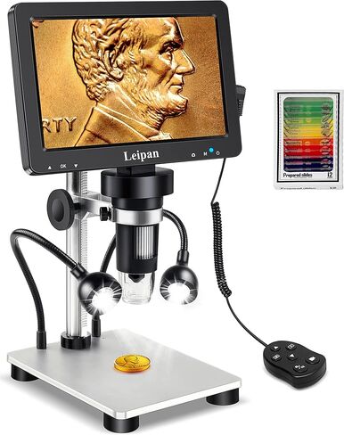 7" LCD Digital Microscope 1200X,Leipan 12MP Coin Microscope with Screen for Adults,1080P Coin Magnifier with 12pcs Slides,Wired Remote,2 Side Lights,Windows/Mac OS Compatible in Kuwait