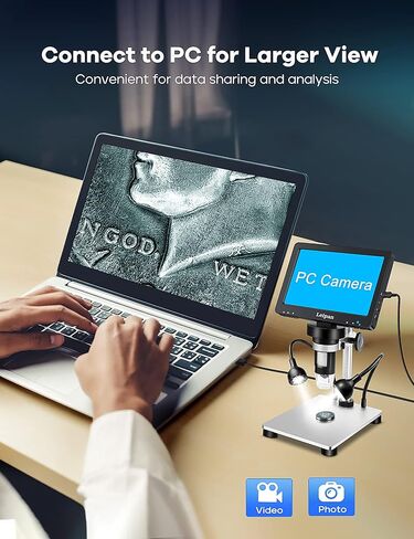 7" LCD Digital Microscope 1200X,Leipan 12MP Coin Microscope with Screen for Adults,1080P Coin Magnifier with 12pcs Slides,Wired Remote,2 Side Lights,Windows/Mac OS Compatible in Kuwait
