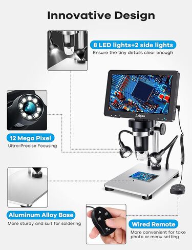 7" LCD Digital Microscope 1200X,Leipan 12MP Coin Microscope with Screen for Adults,1080P Coin Magnifier with 12pcs Slides,Wired Remote,2 Side Lights,Windows/Mac OS Compatible in Kuwait