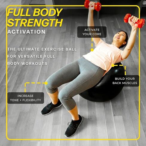 كرة التمرين - كرة اليوجا مضادة للانفجار ومقاومة للانزلاق، للياقة البدنية، والحمل، والثبات، والتوازن، والتمارين الأساسية - كرة تدريب مع مضخة سريعة - المكتب، المنزل، صالة الألعاب الرياضية in Kuwait