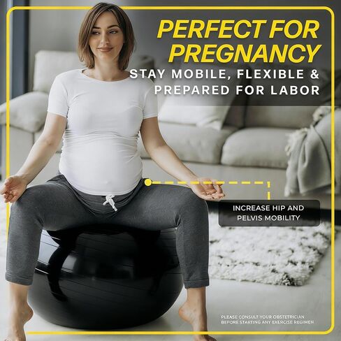 كرة التمرين - كرة اليوجا مضادة للانفجار ومقاومة للانزلاق، للياقة البدنية، والحمل، والثبات، والتوازن، والتمارين الأساسية - كرة تدريب مع مضخة سريعة - المكتب، المنزل، صالة الألعاب الرياضية in Kuwait