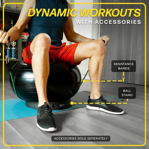 كرة التمرين - كرة اليوجا مضادة للانفجار ومقاومة للانزلاق، للياقة البدنية، والحمل، والثبات، والتوازن، والتمارين الأساسية - كرة تدريب مع مضخة سريعة - المكتب، المنزل، صالة الألعاب الرياضية in Kuwait