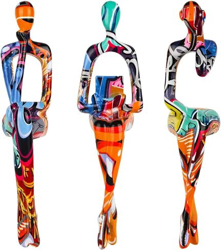3Pcs Graffiti Thinker Statue Accents Reading Women Sculptures, Modern Aesthetic Figurine Decoration, Abstract Art Ornament,Suitable for Home Living Room Office Shelf Table Desk Bookshelf Décor in Saudi Arabia