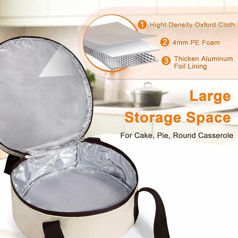Trunab Round Double Insulated Casserole Carrier, Pie Carriers for Transport, Casserole Dish Carrier Bag for Hot or Cold Food, Wavy Texture, for Camping, Picnics, Party in Saudi Arabia
