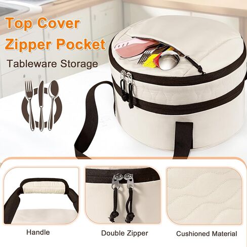 Trunab Round Double Insulated Casserole Carrier, Pie Carriers for Transport, Casserole Dish Carrier Bag for Hot or Cold Food, Wavy Texture, for Camping, Picnics, Party in Saudi Arabia