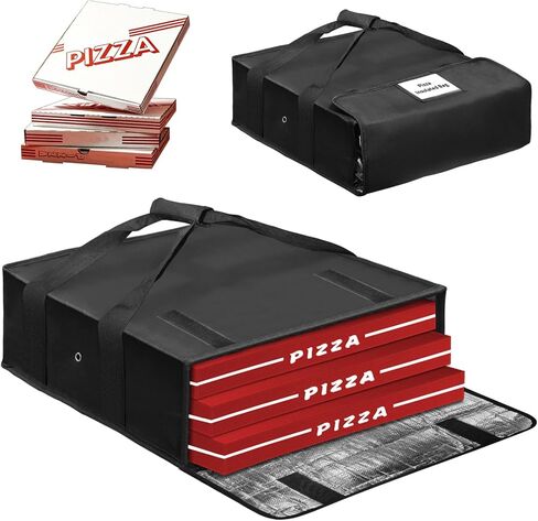 حقيبة بيتزا معزولة لتدفئة البيتزا، حقيبة توصيل كبيرة مقاس 20 × 20 × 6 بوصة مع نافذة ملصق، تحمل 3 صناديق من بيتزا مقاس 18 بوصة للاحتفاظ بالحرارة، مثالية لتقديم الطعام والمطاعم وخدمات توصيل الطعام in Kuwait