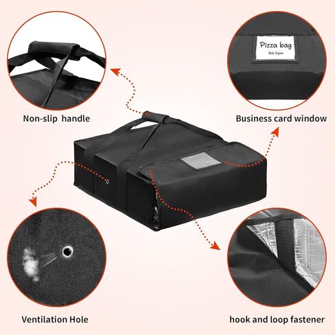 حقيبة بيتزا معزولة لتدفئة البيتزا، حقيبة توصيل كبيرة مقاس 20 × 20 × 6 بوصة مع نافذة ملصق، تحمل 3 صناديق من بيتزا مقاس 18 بوصة للاحتفاظ بالحرارة، مثالية لتقديم الطعام والمطاعم وخدمات توصيل الطعام in Kuwait