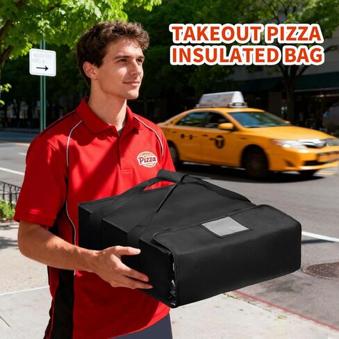 حقيبة بيتزا معزولة لتدفئة البيتزا، حقيبة توصيل كبيرة مقاس 20 × 20 × 6 بوصة مع نافذة ملصق، تحمل 3 صناديق من بيتزا مقاس 18 بوصة للاحتفاظ بالحرارة، مثالية لتقديم الطعام والمطاعم وخدمات توصيل الطعام in Kuwait