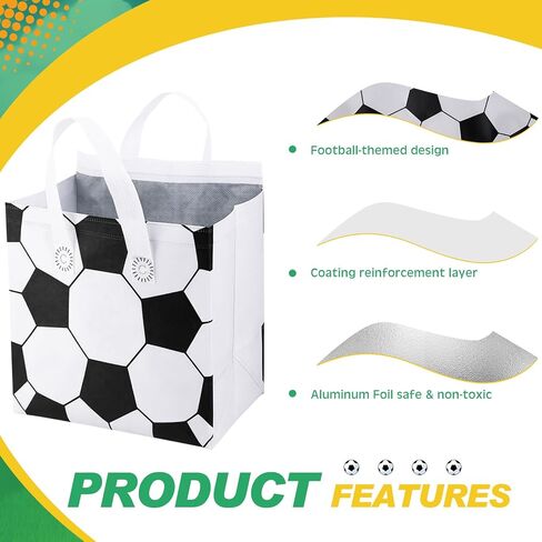Kacctyen 50 Pcs Soccer Insulated Bags for Food Delivery, Thermal Grocery Take Away Bags for Pizza, Cookie, Cold and Hot Food, Insulated Tote for Soccer Senior Night, Sport Party, 9.5 x 9.5 x 6 in in Saudi Arabia