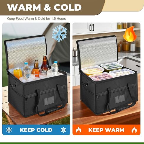 40L Insulated Food Delivery Bag, Heavy-Duty Collapsible Catering Grocery Bag for Hot and Cold, Reusable Cooler Bag with Zipper, Commercial Pizza Delivery Box Carrier for Uber Eat, Door Dash Essentials in Saudi Arabia