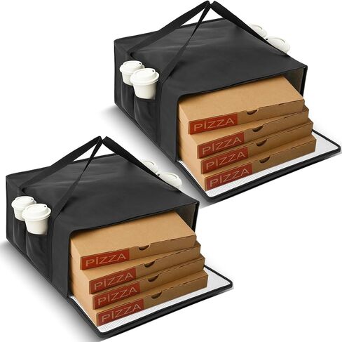 Maxcheck 2 Pcs Insulated Pizza Delivery Bags, 20" x 20" x 8" Insulated Food Delivery Bag with 4 Cup Holders, Pizza Warmer for Carry Hot, Reusable Hot Food Catering Carrier for Parties Insulation in Saudi Arabia