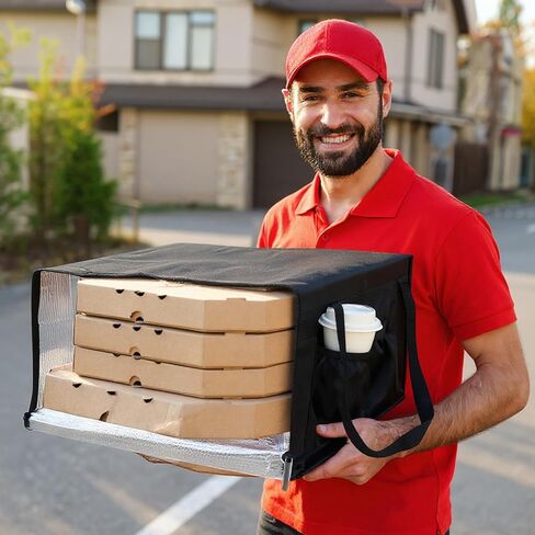 Maxcheck 2 Pcs Insulated Pizza Delivery Bags, 20" x 20" x 8" Insulated Food Delivery Bag with 4 Cup Holders, Pizza Warmer for Carry Hot, Reusable Hot Food Catering Carrier for Parties Insulation in Saudi Arabia