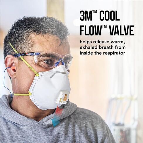 3M N95 Respirator 8511, 10 Pack, NIOSH-APPROVED N95, Features 3M COOL FLOW Exhalation Valve, Relief From Dusts & Certain Particles During Sanding, Pollen, Mold Spores, Dust Particles (8511DB1-A-PS) in Kuwait