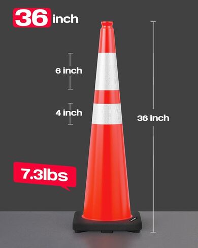 (5Pack) BATTIFE 36 Inch Traffic Safety Cones with Black Heavy Duty Stable Base, Orange PVC Hazard Cone, Reflective Collars, Construction Events, Parking Lot, Road and Driveway Control, Drive Training in Kuwait