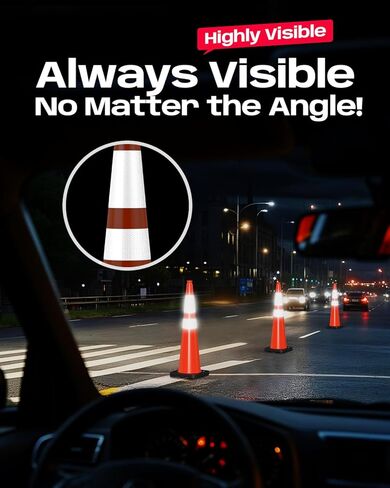 (5Pack) BATTIFE 36 Inch Traffic Safety Cones with Black Heavy Duty Stable Base, Orange PVC Hazard Cone, Reflective Collars, Construction Events, Parking Lot, Road and Driveway Control, Drive Training in Kuwait