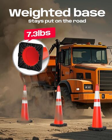 (5Pack) BATTIFE 36 Inch Traffic Safety Cones with Black Heavy Duty Stable Base, Orange PVC Hazard Cone, Reflective Collars, Construction Events, Parking Lot, Road and Driveway Control, Drive Training in Kuwait