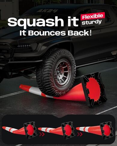 (5Pack) BATTIFE 36 Inch Traffic Safety Cones with Black Heavy Duty Stable Base, Orange PVC Hazard Cone, Reflective Collars, Construction Events, Parking Lot, Road and Driveway Control, Drive Training in Kuwait