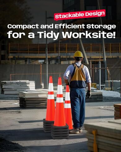 (5Pack) BATTIFE 36 Inch Traffic Safety Cones with Black Heavy Duty Stable Base, Orange PVC Hazard Cone, Reflective Collars, Construction Events, Parking Lot, Road and Driveway Control, Drive Training in Kuwait