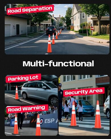 (5Pack) BATTIFE 36 Inch Traffic Safety Cones with Black Heavy Duty Stable Base, Orange PVC Hazard Cone, Reflective Collars, Construction Events, Parking Lot, Road and Driveway Control, Drive Training in Kuwait