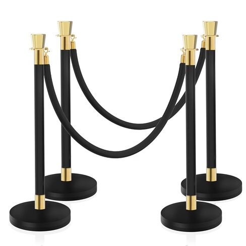 Black Stanchion, 5 ft Black Velvet Rope Red Carpet Ropes and Poles, Stainless Steel Stanchions Post Used for Theaters, Parties, Wedding, Exhibition, 6PCS in Kuwait