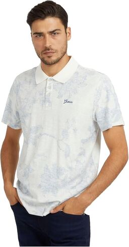 GUESS Men's Short Sleeve Eco Linen Porcelain Polo in Saudi Arabia