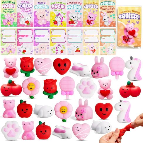 JOYIN 28 Pack Gift Cards with Kawaii Mochi Squishy Toys, Sea Animals Mochi Squeeze, Stress Relief Fidget Toys for Kids Classroom Exchange, Party Favors Prizes in Saudi Arabia
