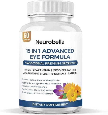 Neurobella Eye Formula - Neurobella 15 in 1 Advanced Eye Formula with All 3 Carotenoids, Lutein & Zeaxanthin, Bilberry Extract and Saffron, 60 Capsules in Saudi Arabia