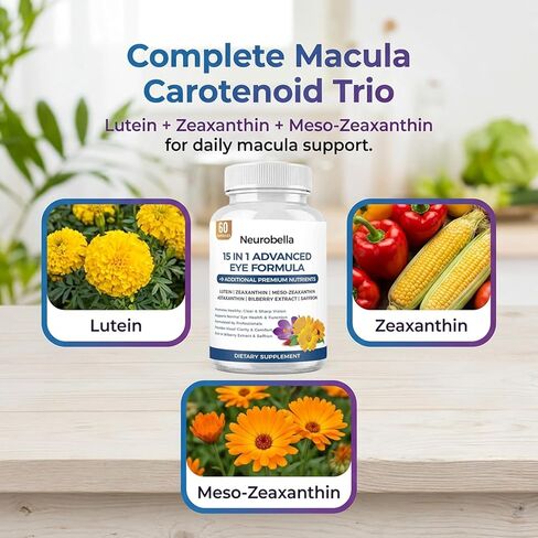 Neurobella Eye Formula - Neurobella 15 in 1 Advanced Eye Formula with All 3 Carotenoids, Lutein & Zeaxanthin, Bilberry Extract and Saffron, 60 Capsules in Saudi Arabia