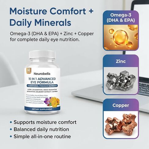 Neurobella Eye Formula - Neurobella 15 in 1 Advanced Eye Formula with All 3 Carotenoids, Lutein & Zeaxanthin, Bilberry Extract and Saffron, 60 Capsules in Saudi Arabia