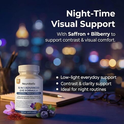Neurobella Eye Formula - Neurobella 15 in 1 Advanced Eye Formula with All 3 Carotenoids, Lutein & Zeaxanthin, Bilberry Extract and Saffron, 60 Capsules in Saudi Arabia