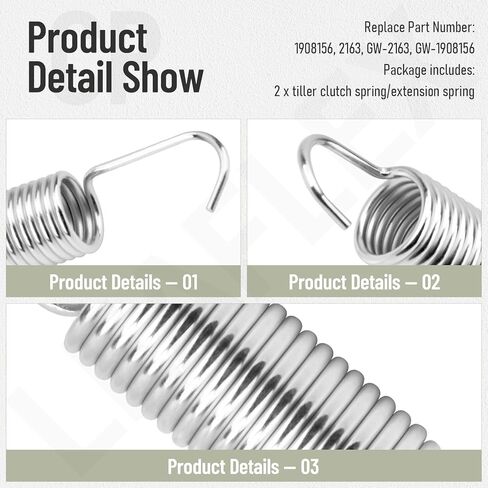 2 Pcs 1908156 Tiller Clutch Spring/Extension Spring Compatible with Troy-Bilt MTD 12068, 12069, 12070, 12071, 590-536-195, 590-536-304, 590-536-372 Models, Replaces 2163 GW-2163 GW-1908156 in Kuwait