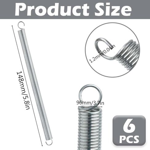 6 قطع زنبركات تمديد، 3/8 × 6-1/2 بوصة نوابض شد من الفولاذ المقاوم للصدأ مع نهايات خطاف، نوابض تمديد بناء 0.047 بوصة لإصلاح الآلات الصناعية in Kuwait