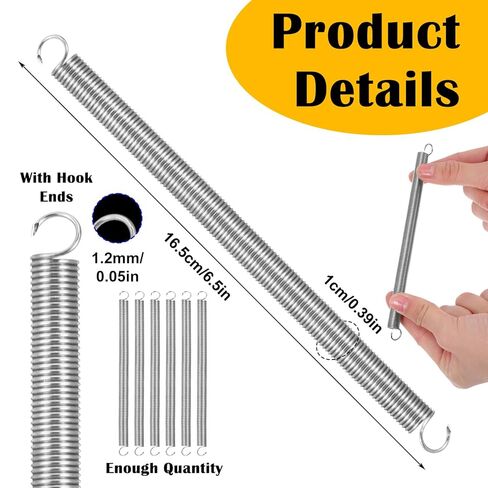 6 Pcs Extension Springs with Hook Ends - Screen Door Spring - 3/8 Inch × 6-1/2 Inch Stainless Steel Tension Springs for Machinery Repair Industrial Screen Door in Saudi Arabia
