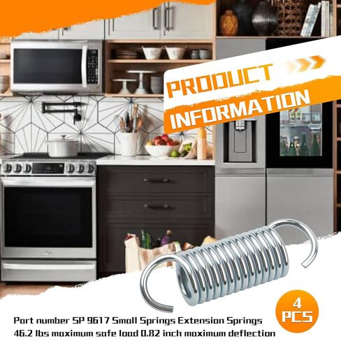 9617 Extension Spring, Small Spring, Durable Spring Steel Construction, Dimensions 2.64 inches × 0.75 inches × 0.6 inches, Single Loop Opening, Sturdy and Durable Construction, 4- Pack in Kuwait