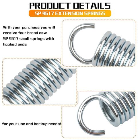 9617 Extension Spring, Small Spring, Durable Spring Steel Construction, Dimensions 2.64 inches × 0.75 inches × 0.6 inches, Single Loop Opening, Sturdy and Durable Construction, 4- Pack in Kuwait