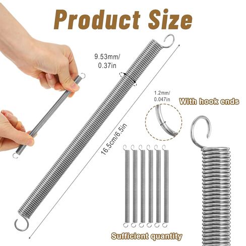6 Pcs 3/8 Inch X 6-1/2 Inch 0.047 Inches Extension Tension Springs, Stainless Steel Dual Hook Construction for Machinery Repair Industrial Screen Door in Saudi Arabia