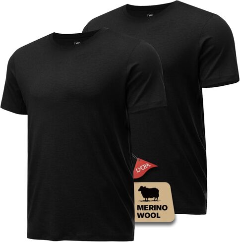 Merino Wool Shirt for Men Bamboo Viscose Moisture Wicking Undershirt Lightweight Crewneck Soft T-Shirt 2P in Saudi Arabia