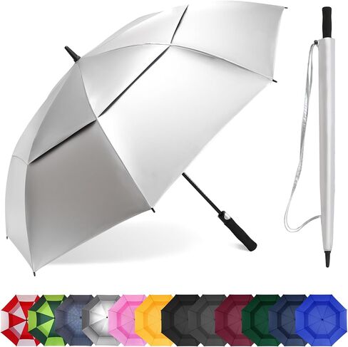 SoulRain 62 بوصة مظلة قوسية مزدوجة الطبقة تنفيس كبيرة ضد الرياح مظلات مقاومة للماء، مظلة جولف مفتوحة أوتوماتيكية للرجال والنساء والعائلة in Kuwait