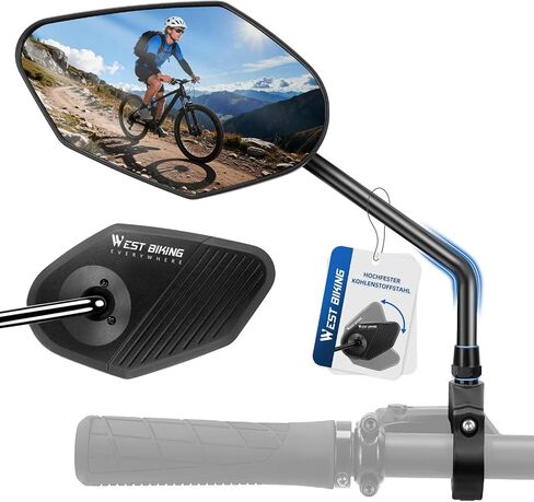 دراجة مرآة المقود جبل الكربون الصلب دراجة مرآة الرؤية الخلفية، يناسب المقود 21-26 مم للدراجات، EBike، سكوتر مرايا أمان عالمية قابلة للتعديل للتنقل وركوب الدراجات الجبلية in Kuwait