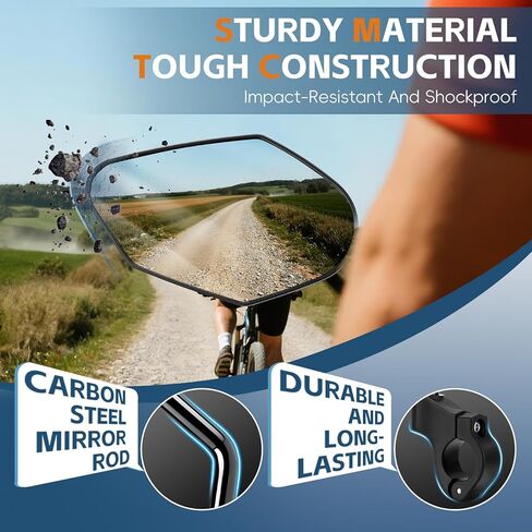دراجة مرآة المقود جبل الكربون الصلب دراجة مرآة الرؤية الخلفية، يناسب المقود 21-26 مم للدراجات، EBike، سكوتر مرايا أمان عالمية قابلة للتعديل للتنقل وركوب الدراجات الجبلية in Kuwait