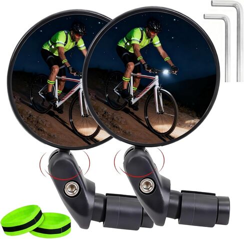 2PCS Bike Mirror, 360° Adjustable Bar End Bicycle Mirror with 2PCS Reflective Bands for Safe Cycling, Handlebar Mount Rearview Mirror with Allen Wrench for Mountain Road E-Bike in Saudi Arabia