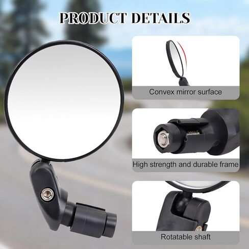 2PCS Bike Mirror, 360° Adjustable Bar End Bicycle Mirror with 2PCS Reflective Bands for Safe Cycling, Handlebar Mount Rearview Mirror with Allen Wrench for Mountain Road E-Bike in Saudi Arabia