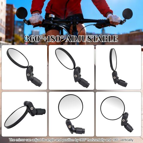2PCS Bike Mirror, 360° Adjustable Bar End Bicycle Mirror with 2PCS Reflective Bands for Safe Cycling, Handlebar Mount Rearview Mirror with Allen Wrench for Mountain Road E-Bike in Saudi Arabia