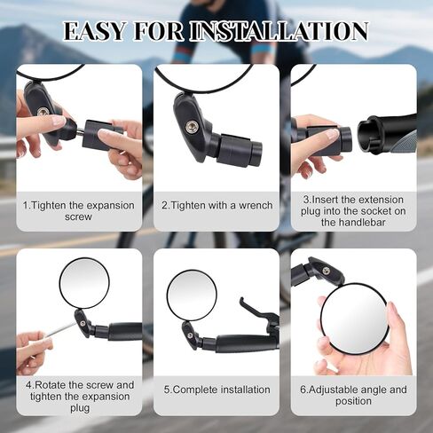2PCS Bike Mirror, 360° Adjustable Bar End Bicycle Mirror with 2PCS Reflective Bands for Safe Cycling, Handlebar Mount Rearview Mirror with Allen Wrench for Mountain Road E-Bike in Saudi Arabia